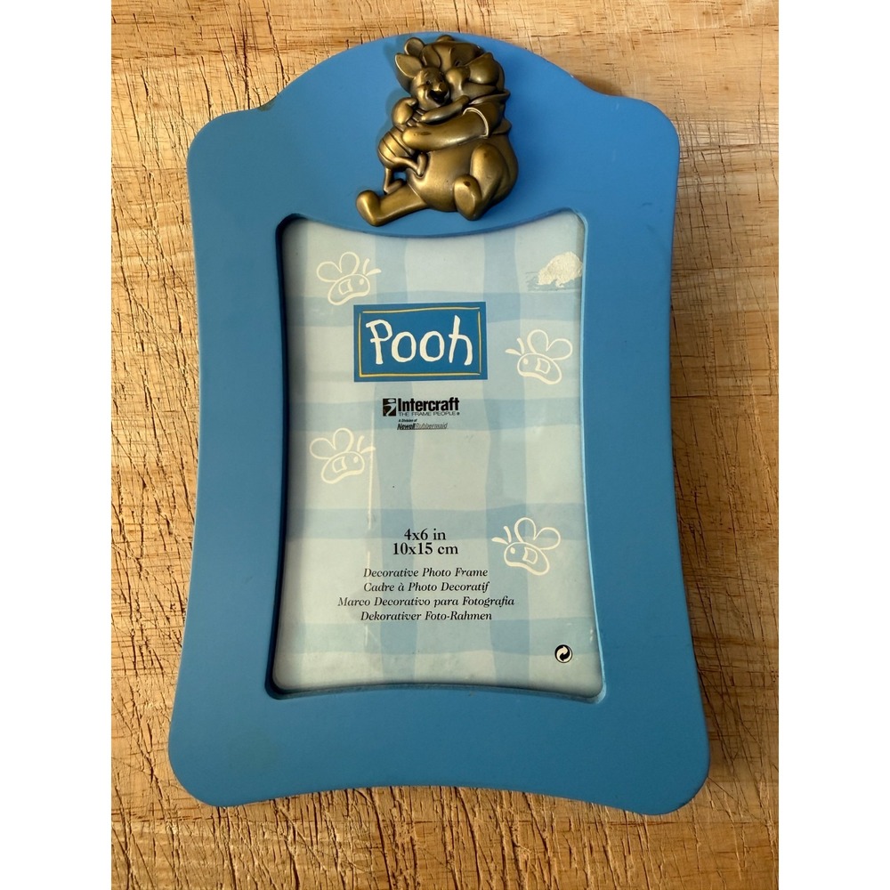 NEW Vintage 1990's Disney Winnie the Pooh & Piglet Blue Picture Frame 4x6
